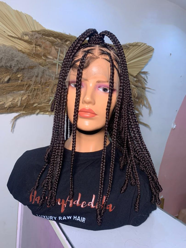 Brown Box Braid with Bantu Knots
