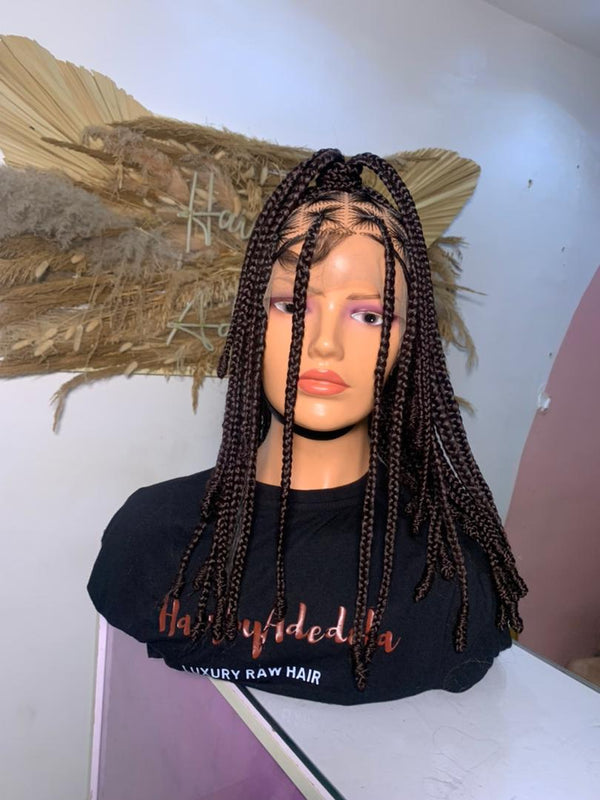 Brown Box Braid with Bantu Knots