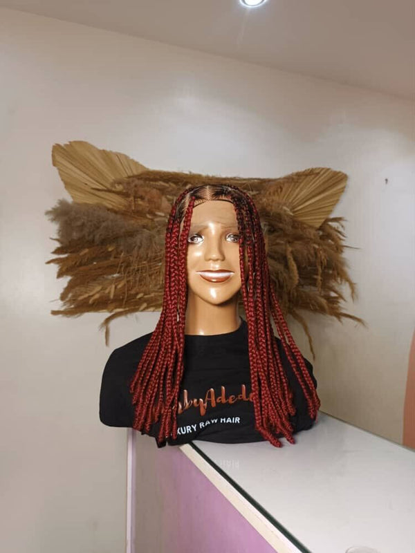 Short Wine Box Braids With Bantu Knots