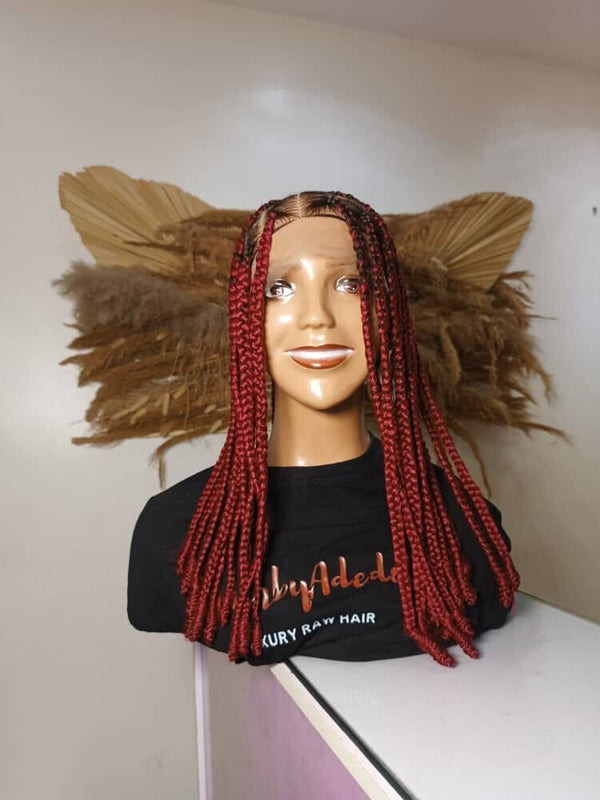 Short Wine Box Braids With Bantu Knots