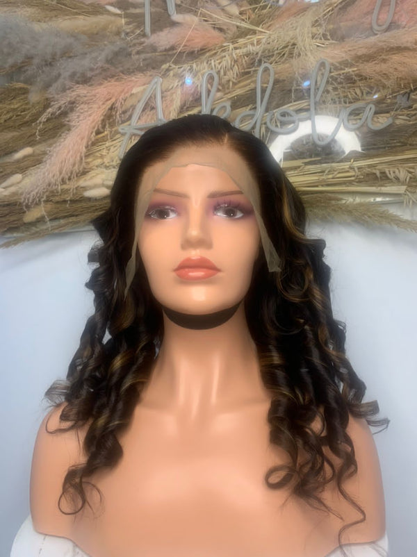 Brown with Gold Highlight Raw Hair